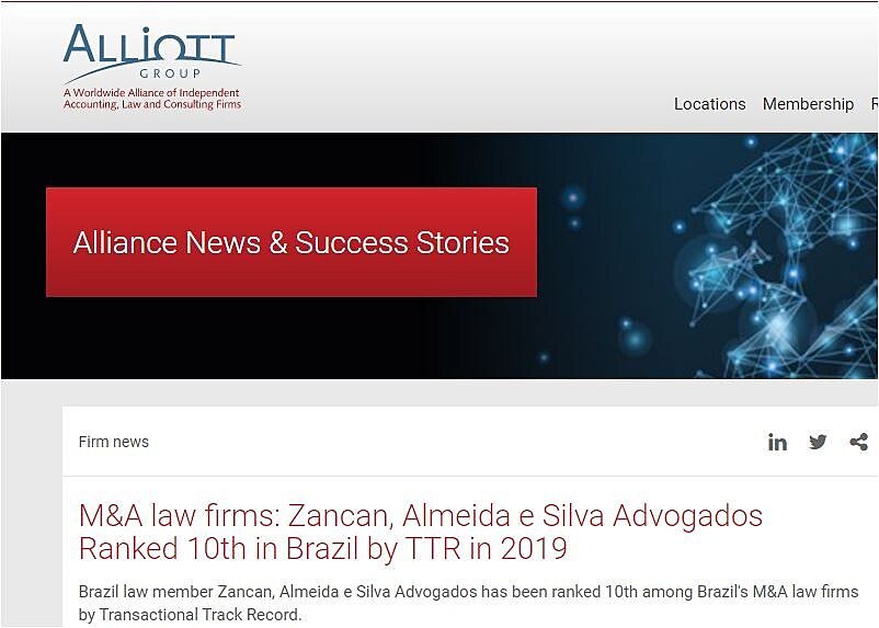 M&A law firms: Zancan, Almeida e Silva Advogados Ranked 10th in Brazil by TTR in 2019